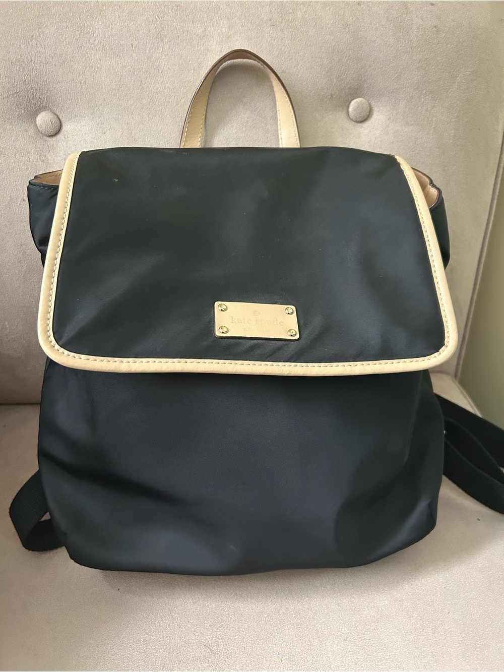 kate spade Kennedy Park Black Nylon Backpack with Cream Trim